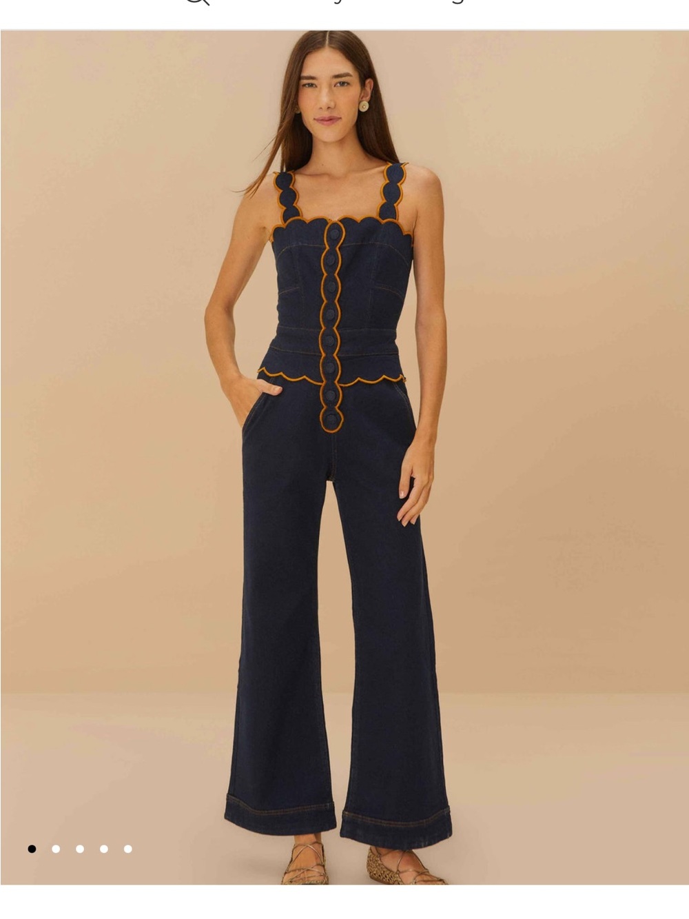 NWT FARM Rio Dark Denim Wavy Trim Jumpsuit - Picture 1 of 15